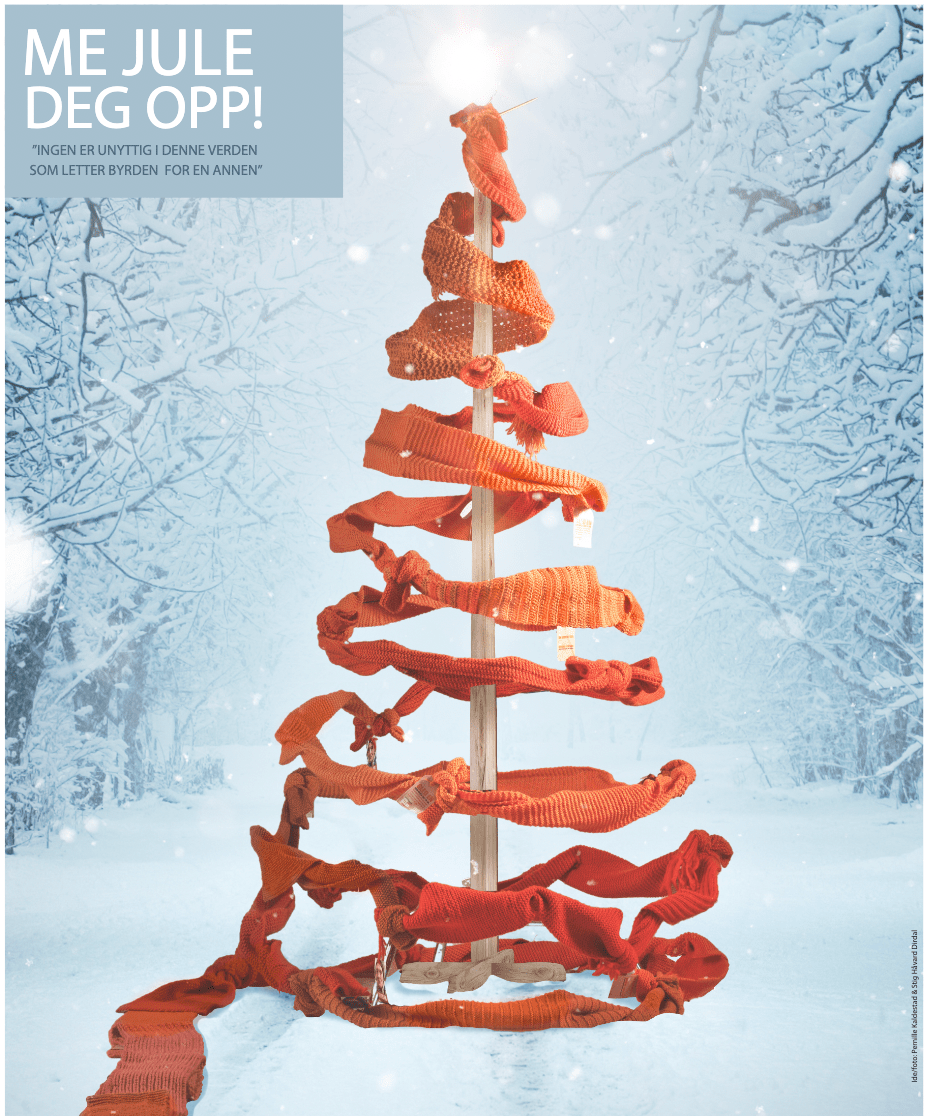 Plakat med illustrasjon av et kunstnerisk juletre og informasjon om konserten Me jule deg opp